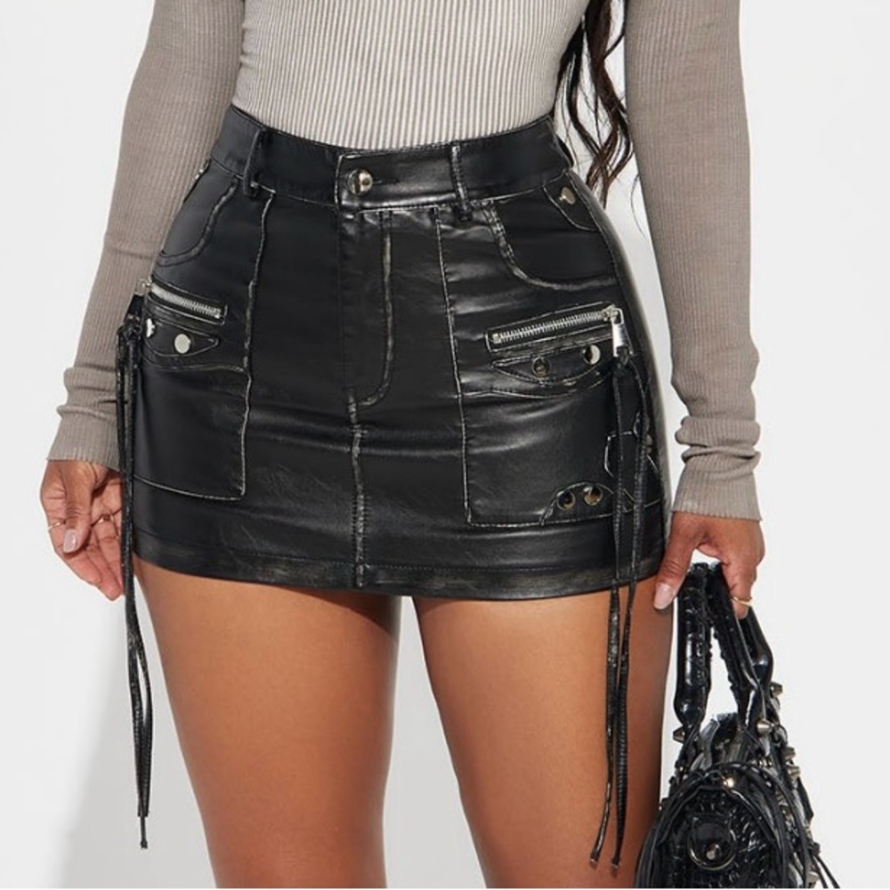 Kristy Washed Faux Leather Mini Skirt